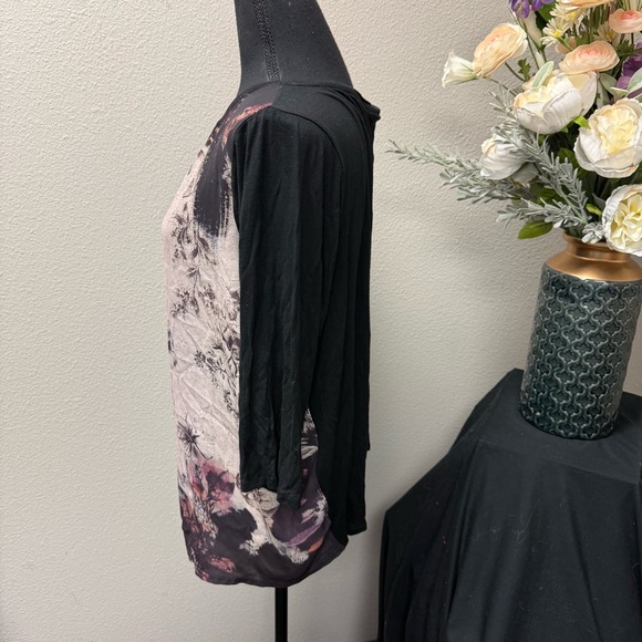 Jeans by Buffalo Floral Tunic Top XL Black Sheer Long Sleeve Boho Chic - Picture 2 of 8